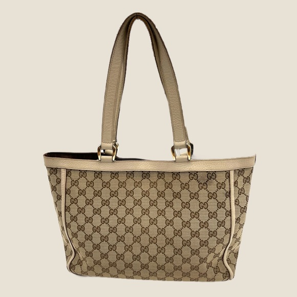 ✨SOLD✨Authentic Gucci GG Canvas Abbey Pocket Tote with Beige/Cream Leather Trim - Picture 2 of 13